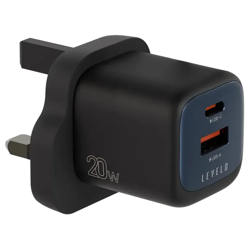 Levelo Vero 20W GaN UK Adapter With USB-A & Type-C Ports & C to C Cable 1 Mascom International.webp